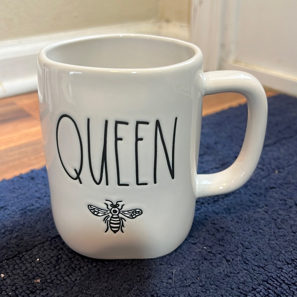 Rae Dunn Queen Bee White Ceramic Mug